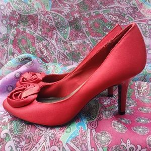Red Satin Heels